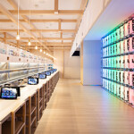 The interior of a new Kura Sushi restaurant.