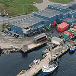 An aerial view of Ocean Choice International's Port au Choix shrimp processing facility.