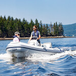 Boaters on an electric-powered boat.
