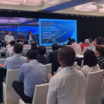 A conference room full of people at the 2023 Shrimp Summit.