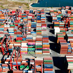 A shipping port filled with shipping containers.