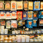 Smoked salmon for sale in a New York City market.