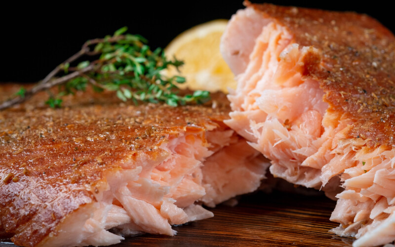 Torn piece of Norwegian salmon