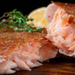 Torn piece of Norwegian salmon