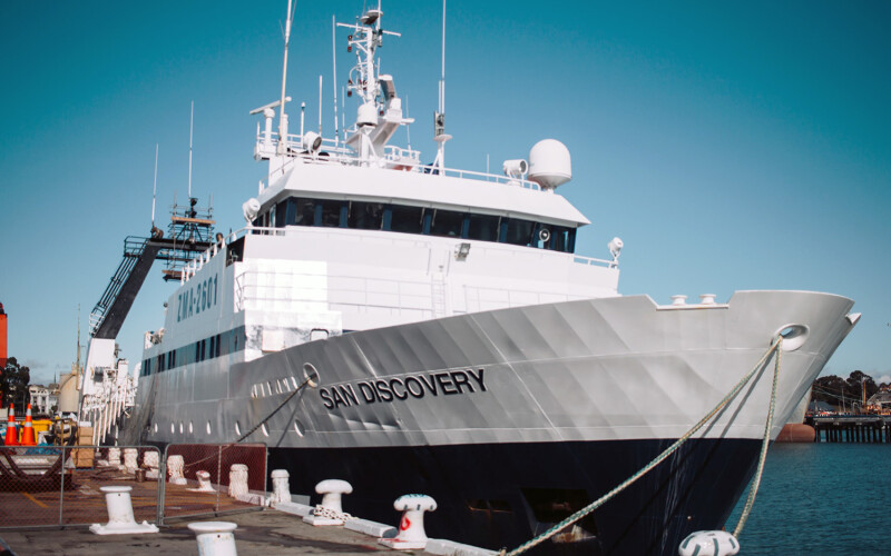A Sanford Limited fishing vessel at a wharf
