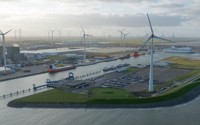 An aerial view of the port of Eemshaven in the Netherlands
