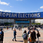 A banner in Brussels, Belgium, highlighting the upcoming European Parliament elections