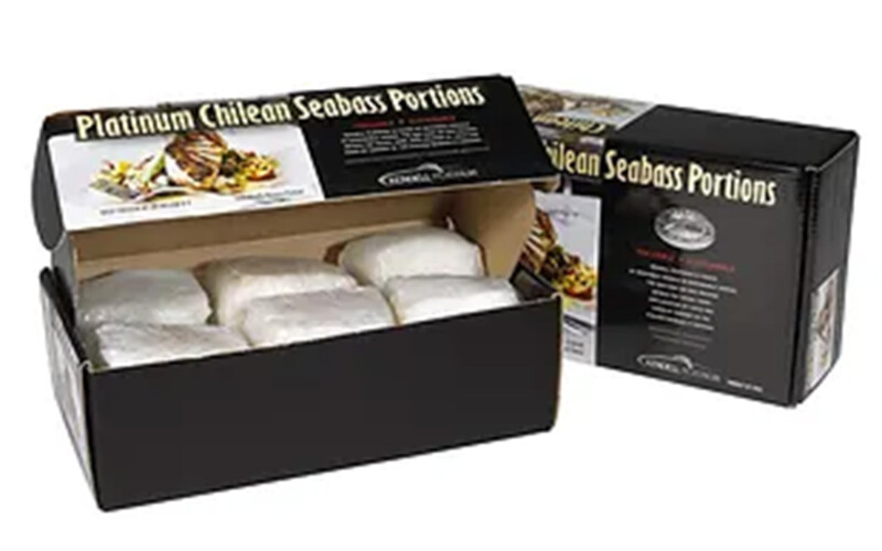 A box of Chilean Sea Bass Inc. portioned sea bass