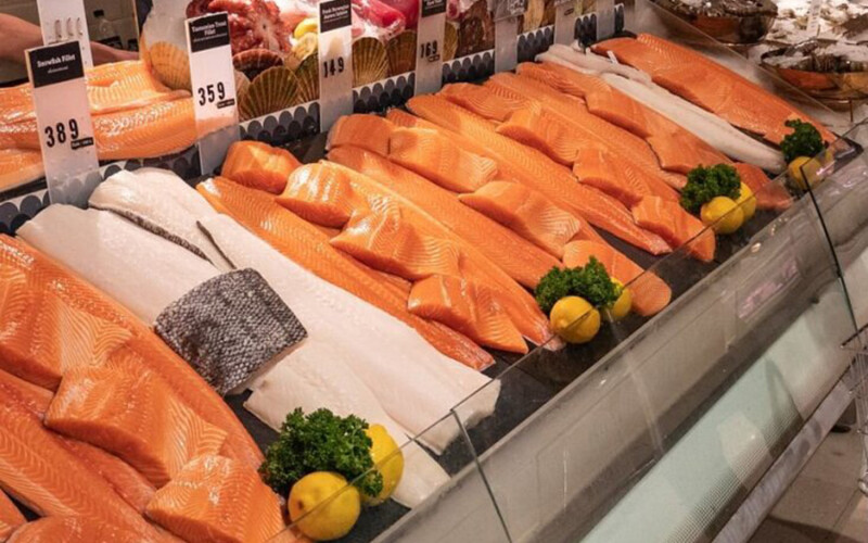 A selection of salmon at a supermarket