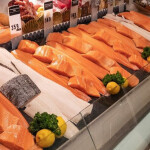 A selection of salmon at a supermarket