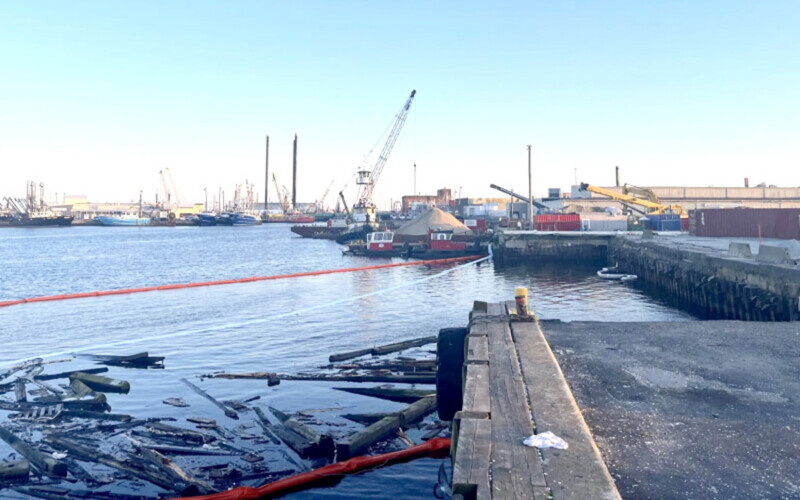 The aftermath of the April collapse of a dock owned by Eastern Fisheries