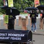 A protest calling for migrant fisher rights in Jakarta, Indonesia