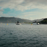 Two of FishGlobe's closed-containment salmon farms operating in the water