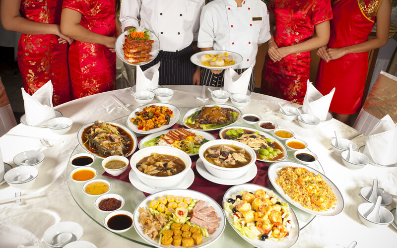 Food prepared by chefs at a high-end Chinese restaurant