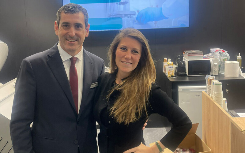 Fratelli Pagani International Business Developer Valentina Cardazzi (right) and Jordi Alvarez Sanchis, a sales manager at Vaessen Schoemaker