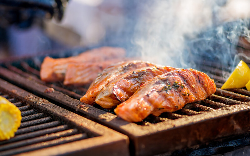 Salmon fillets on a grill