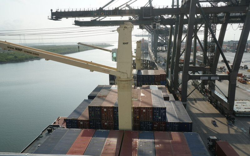 A container ship at the port of Houston, Texas, U.S.A.
