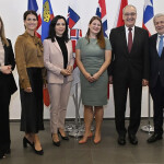 From left to right, EFTA Secretary-General Siri Veseth Meling; Iceland Foreign Affairs Minister Thórdís Kolbrún Reykfjörd Gylfadóttir; Liechtenstein Foreign Affairs, Education, and Sports Minister Dominique Hasler; Norway Trade and Industry Minister Cecilie Myrseth; Switzerland Federal Councilor Guy Parmelin; and Chile Foreign Affairs Minister Alberto van Klaveren
