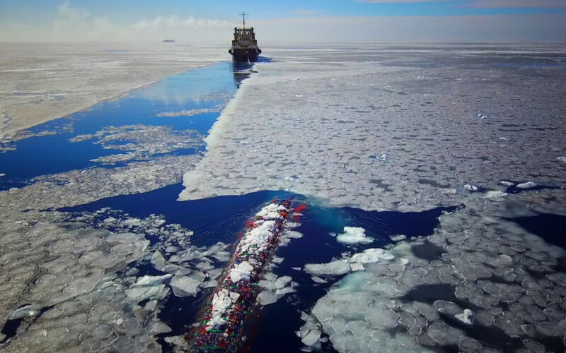 A Russian pollock fishing vessel operating in the Arctic