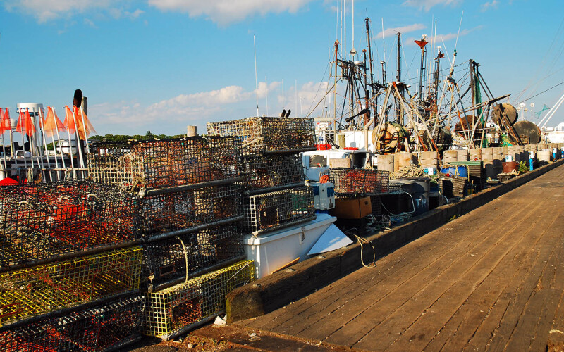 A commercial fishing dock in Montauk, New York