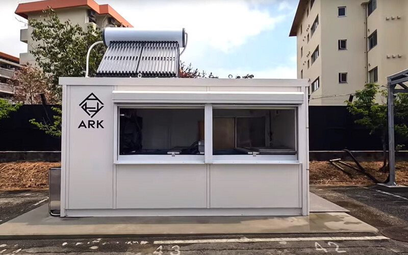 The exterior of an ARK-V1 recirculating aquaculture system