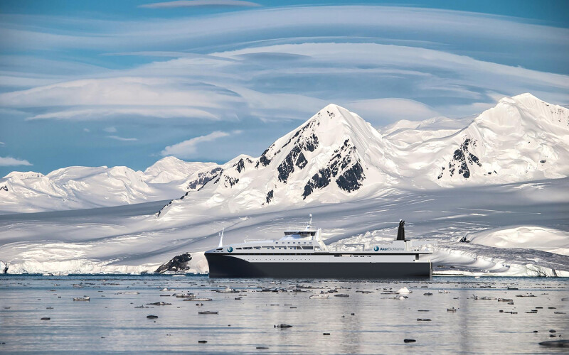 An Aker BioMarine vessel krill fishing near Antarctica