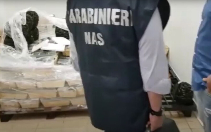 A screenshot from a video of a 2018 raid of a facility used to store illegally imported bluefin tuna in Spain