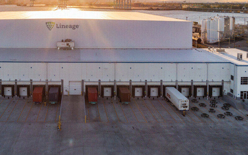 An aerial view of a Lineage cold storage facility