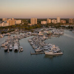 An aerial view of a set of docks in Sarasota, Florida, U.S.A.