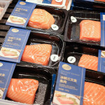 Packages of Norwegian salmon fillets sold in a Chinese supermarket
