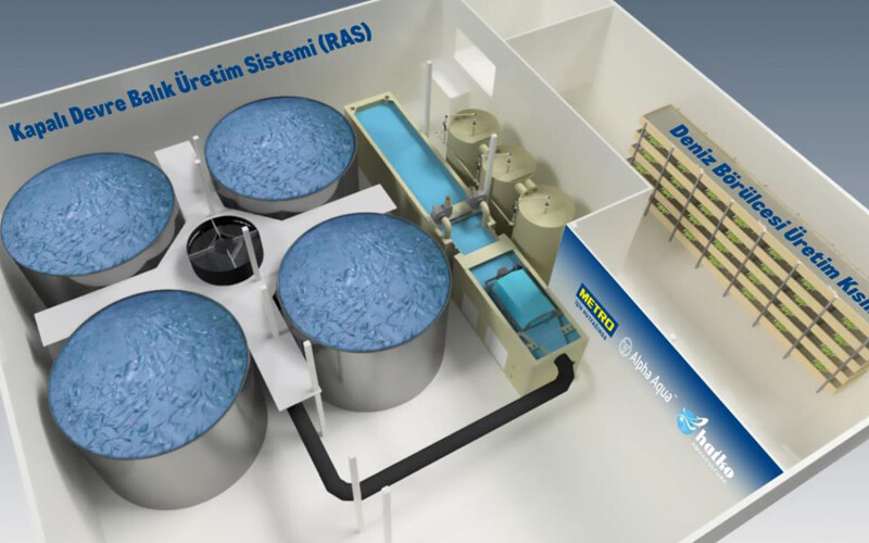 Metro Türkiye's rendering of its planned aquaponics facility in Muğla, Turkey.