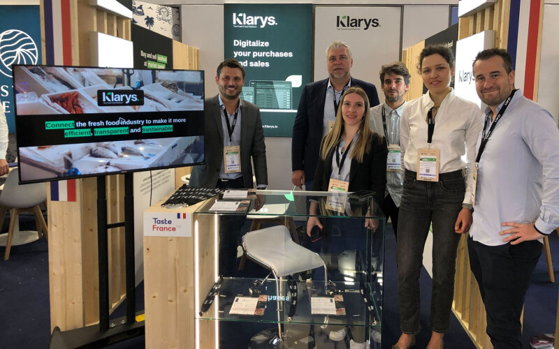 Members of Klarys staff, including CEO Renaud Enjalbert (left), at the 2024 Seafood Expo Global