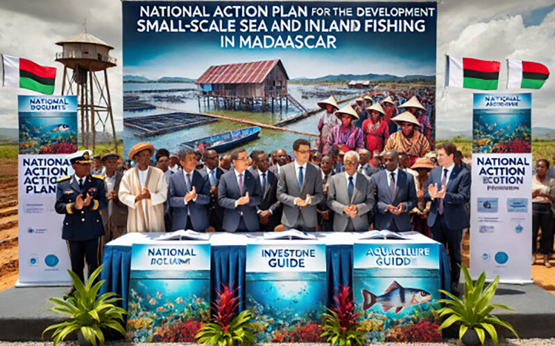 Officials celebrating the roll-out of Madagascar's five-year plan to grow fish production