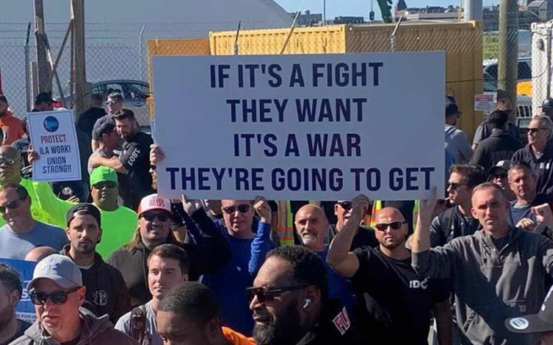International Longshoremen's Association rallying to indicate they could strike if wage agreements aren't met