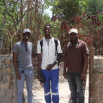 Zambian aquaculturist Aubrain Lyavuka (middle) has completed OYA's aquaculture training and established his own farm