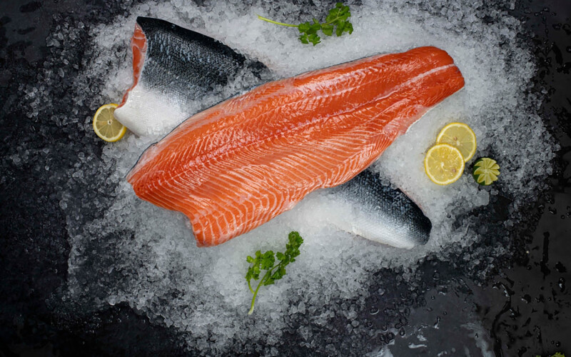 A raw Norwegian salmon fillet