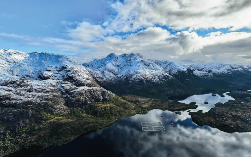 An AquaChile farm in the Chilean region of Patagonia