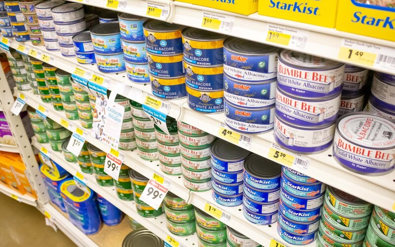 Canned tuna for sale in a U.S. supermarket