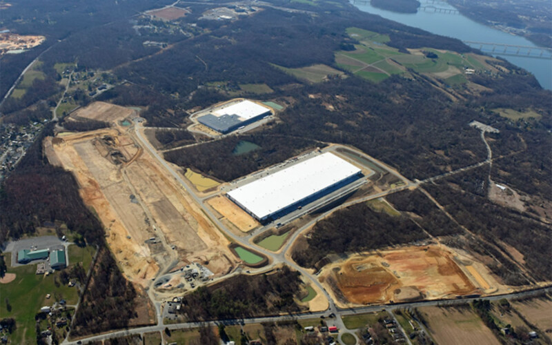 An aerial view of the proposed site for AquaCon's 20,000-metric-ton Atlantic salmon recirculating aquaculture system