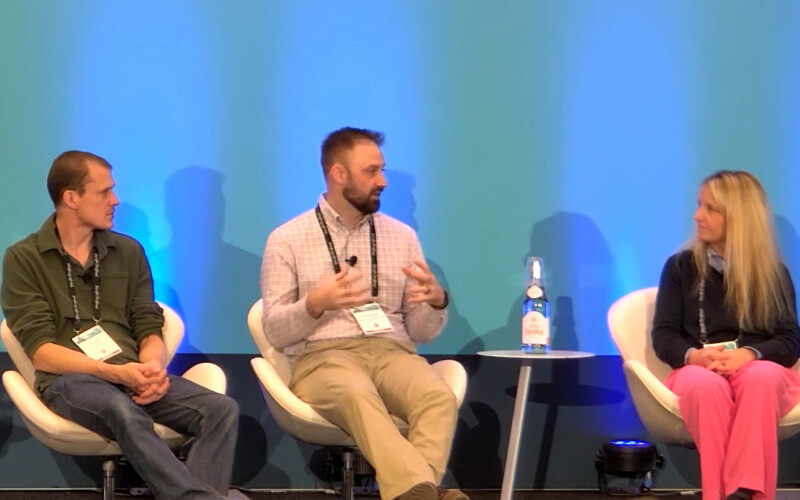 Kingfish Maine Operations Manager Tom Sorby, Great Falls Aquaculture General Manager Spencer Gowan, and Pine Island Redfish Founder and CEO Megan Sorby at the SENA Panel: The Life of the RAS Farm – Examining Successes and Challenges to Ensure Sector Longevity for Unique Species