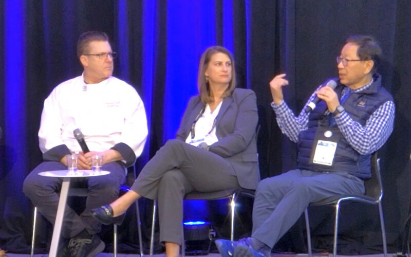 North Coast Seafoods Chief Director of Innovation and Development Andrew Wilkinson; Searenity Seafoods Founder/President Lauren Enz; and UMass Amherst Executive Director, Auxiliary Enterprises Ken Toong during the SENA Panel: Sustainable Seaweed Making Waves in Restaurants Across the Country