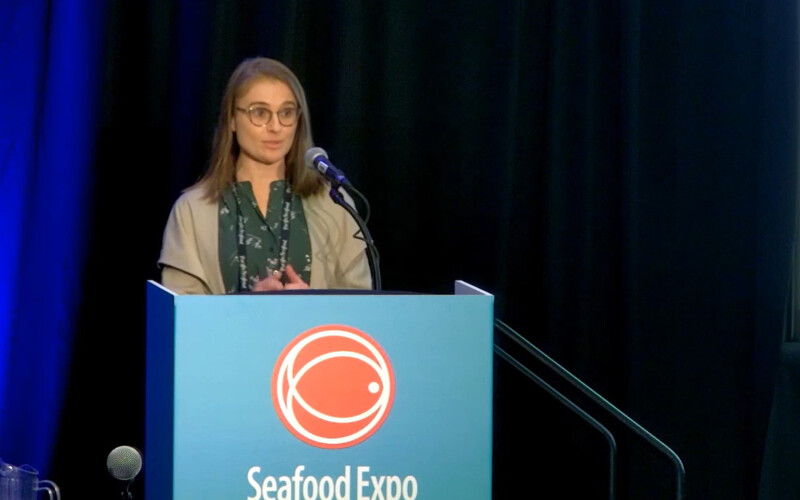 Seafood and Gender Equality (SAGE) Program Manager Becca Williams introducing the SENA Panel: Building a Business Case for Gender Equality in the Seafood Sector