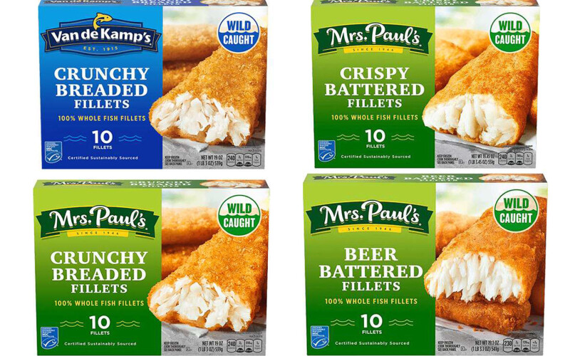 A Van de Kamp and three Mrs. Paul's seafood packages