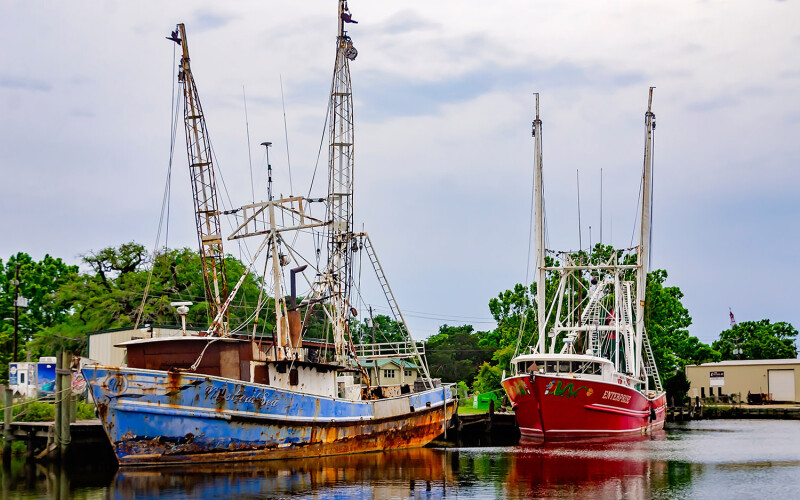 Shrimp boats docked in Bayou La Batre, Alabama, U.S.A.