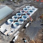An aerial view of the growout facility Kaldvik is building, currently under construction