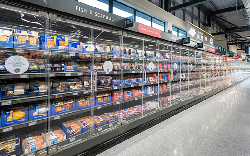 A seafood aisle at an Aldi location