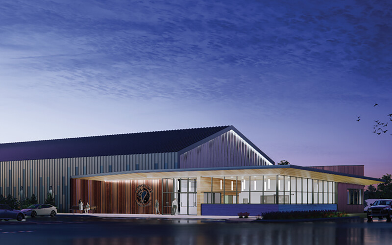 Renderings of the University of Maine's new Sustainable Aquaculture Workforce Innovation Center (SAWIC) facility