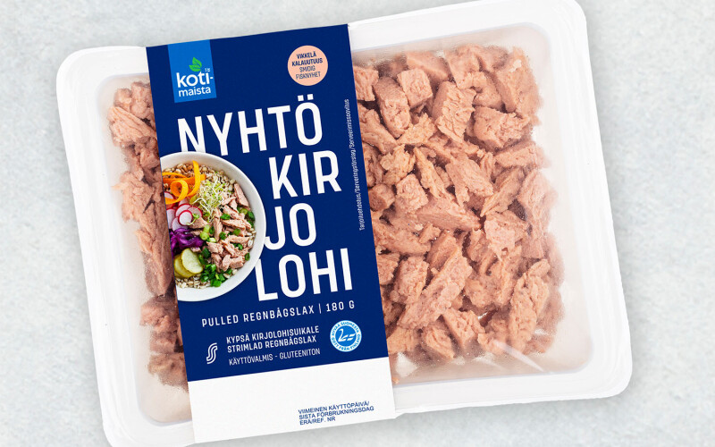 Hailia Nordic's pulled rainbow trout product inside its packaging