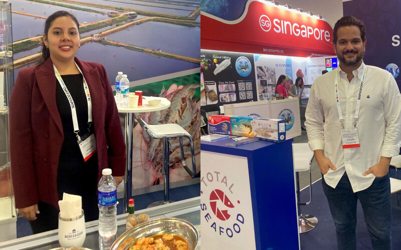 Diosmar's Teresa Larreta and Total Seafood's Michael Alarcón Arcentales at the 2024 Seafood Expo Asia