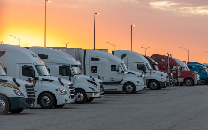 Dawn breaking on a busy truck stop in the U.S. state of Virginia